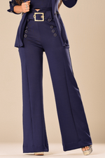 Calça Pantalona + Cinto Azul Marinho